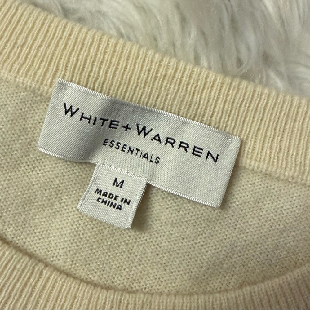 White + Warren Essentials Cashmere Sweater Cream Pink Navy Striped Size Medium - Picture 3 of 4